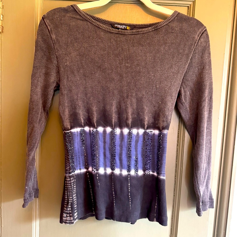 Chaudry Charcoal and Indigo Long Sleeve Top NWT